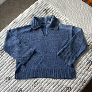 Anthropologie Blue Collared Henley V-Neck Sweater, Size M/L